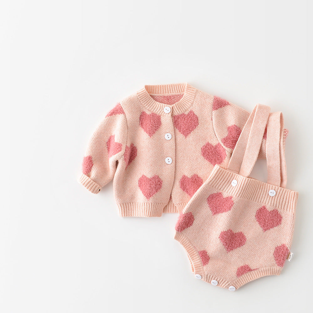 Spring Autumn Infant Baby Girls Knit Long Sleeve Loving Heart Coat Rompers - Cindi Book
