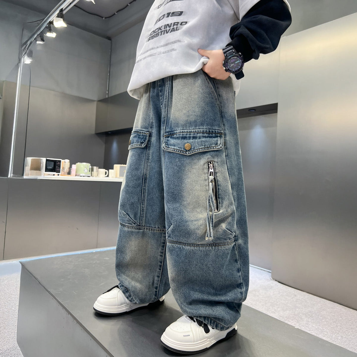 Simple And Versatile Boys' Pants Loose Cargo Jeans - Cindi Book