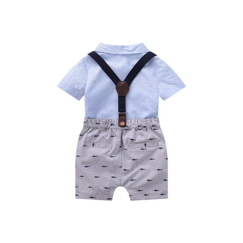 Baby boy short sleeve suit summer baby British overalls - Cindi Book