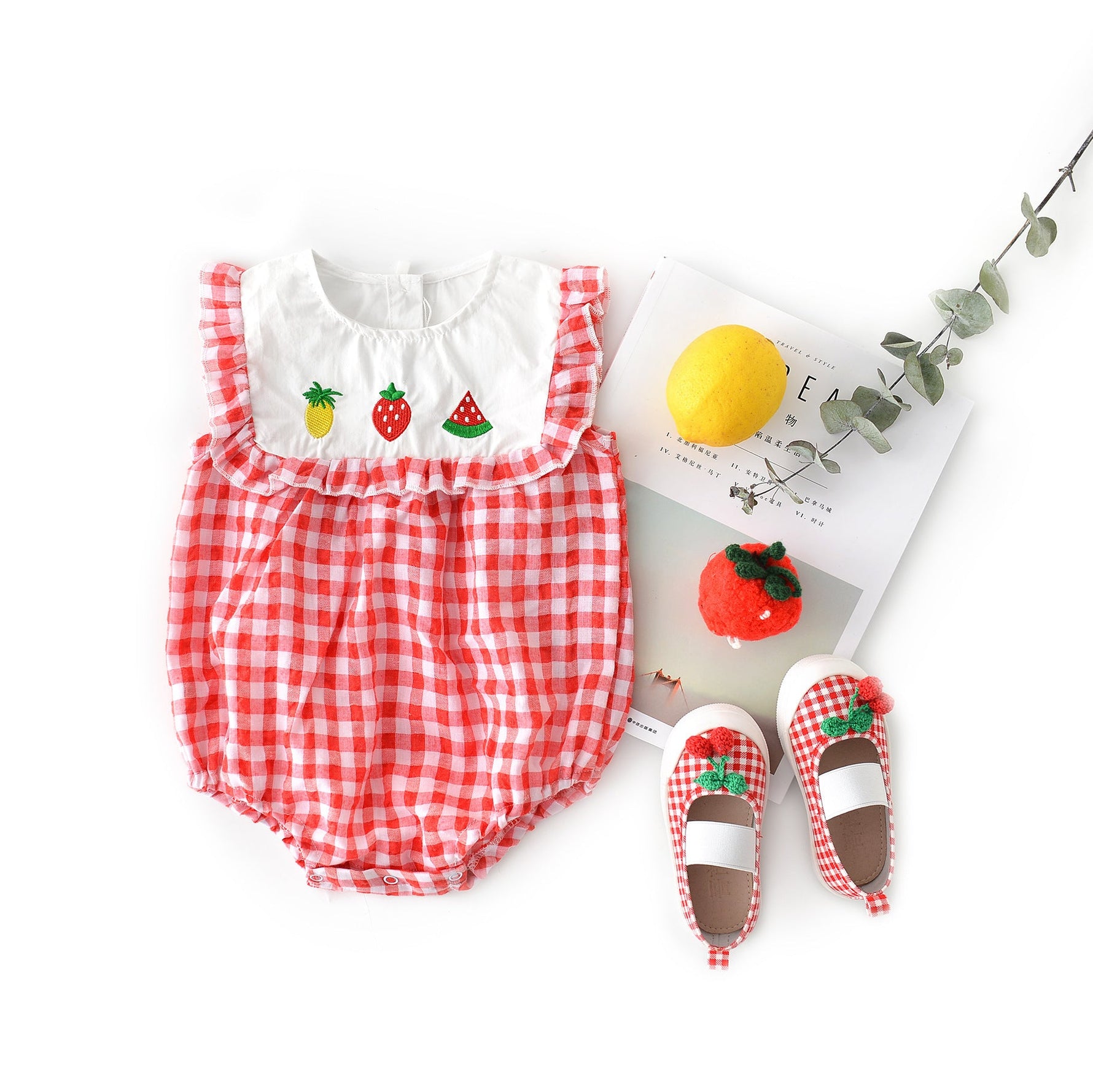 Baby plaid lace sleeves baby triangle romper baby kite clothes - Cindi Book