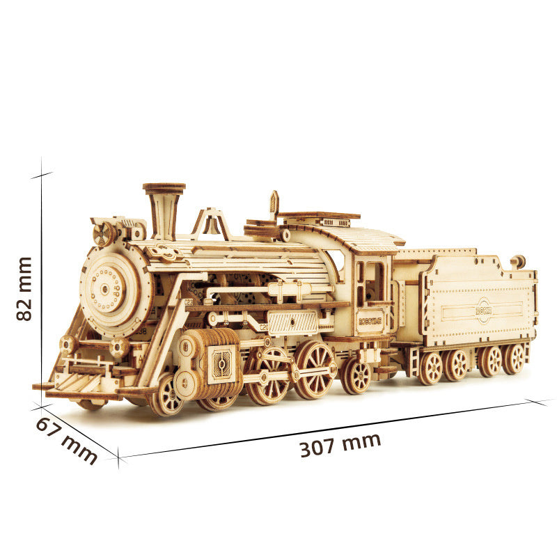 3D Wooden Puzzle Train Model DIY Wooden Train Toy Mechanical Train Model Kit Assembly Model Home Decoration Crafts - Cindi Book