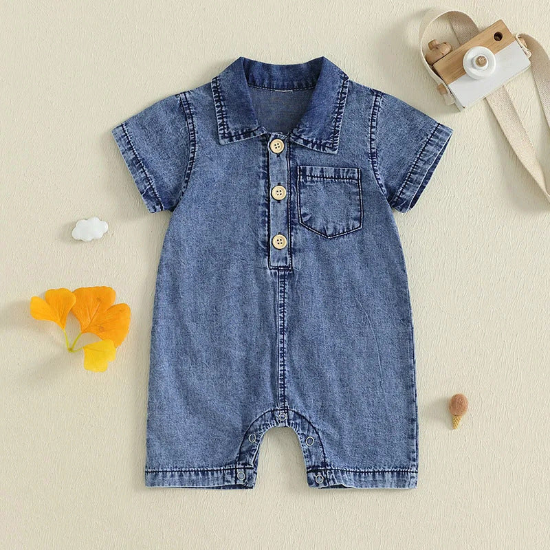 Boy's Western Style Solid Color Short Sleeve Rompers - Cindi Book