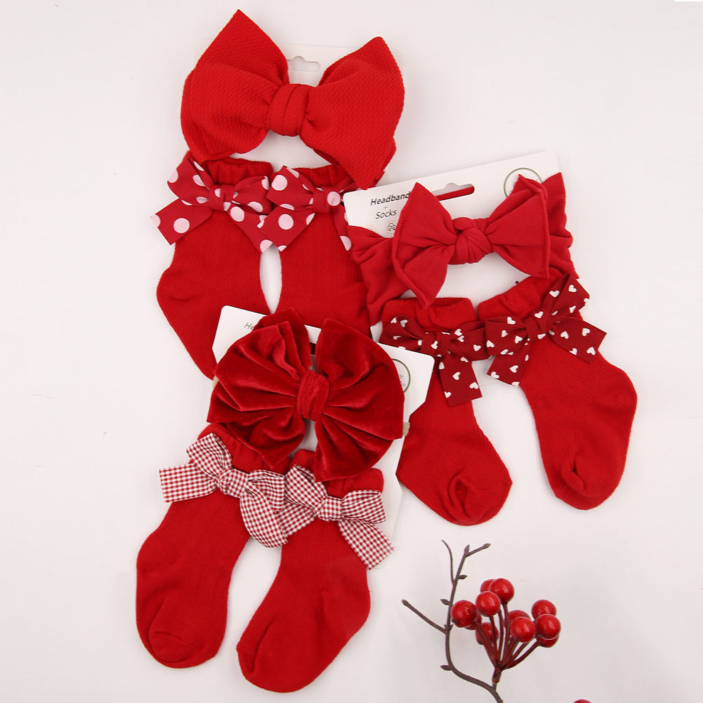 Baby Bow Hair Band Socks Suit Children's Christmas Big Bow Socks Combination - Cindi Book