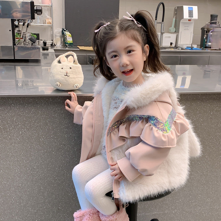 Rabbit Ear Patchwork Coat In Fur - Cindi Book
