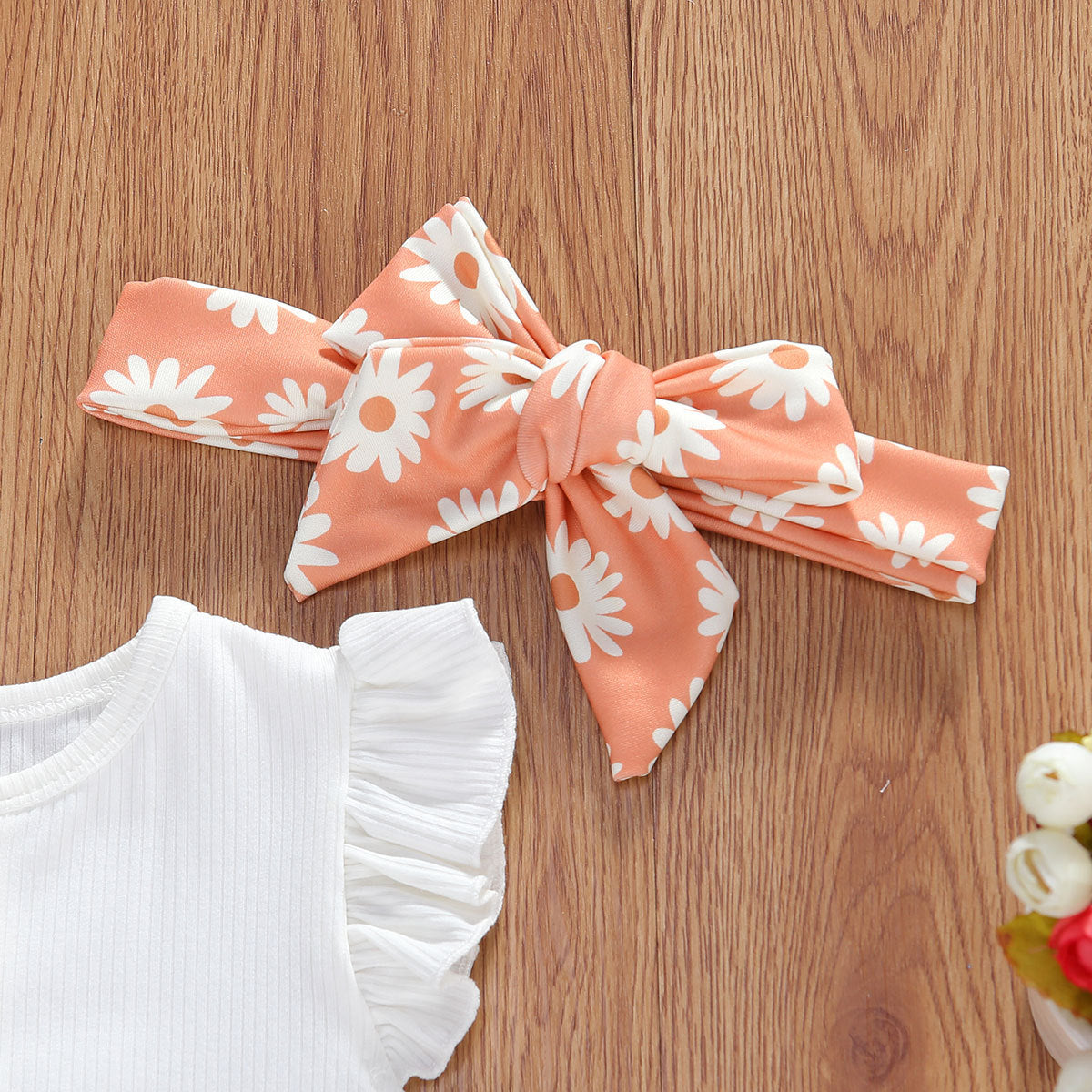 Infant And Toddler Suits Baby Girl Dark Button White Top  Printed Shorts Suit Thre-piece Set - Cindi Book