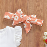 Infant And Toddler Suits Baby Girl Dark Button White Top  Printed Shorts Suit Thre-piece Set - Cindi Book