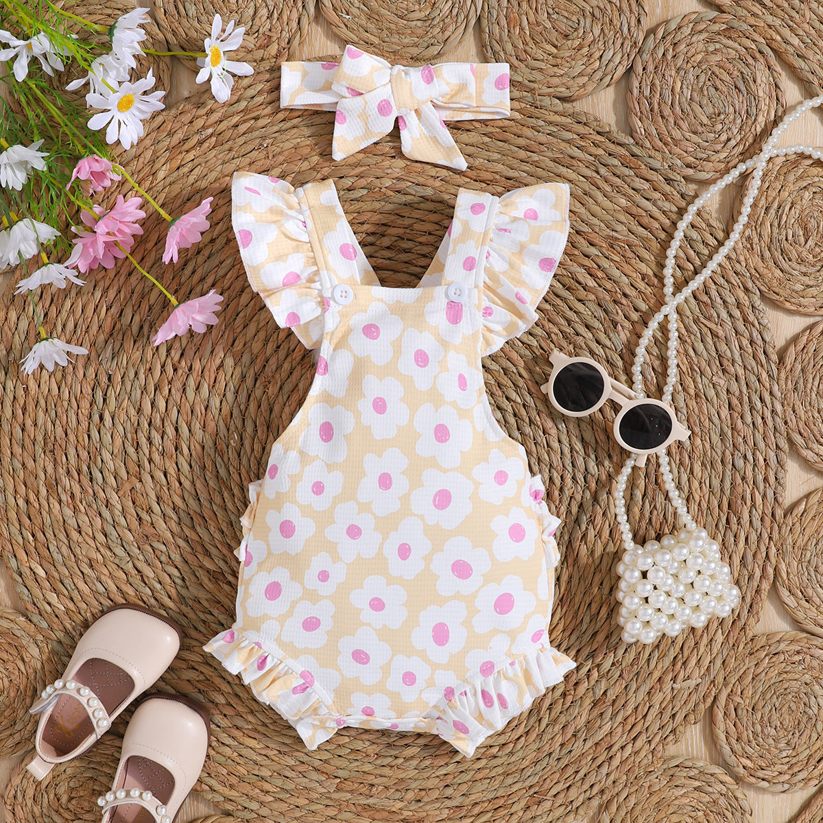 Short Sleeve Casual Rompers Jumpsuit Girls With Headdress - Cindi Book