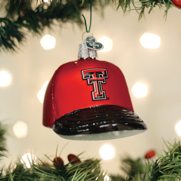 Old World Christmas Texas Tech Baseball Cap Ornament - hand-blown glass Christmas tree ornament