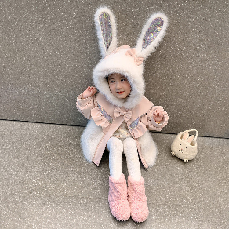 Rabbit Ear Patchwork Coat In Fur - Cindi Book