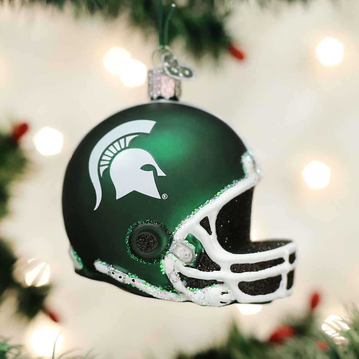 Old World Christmas Michigan State Helmet - hand-blown glass Christmas tree ornament