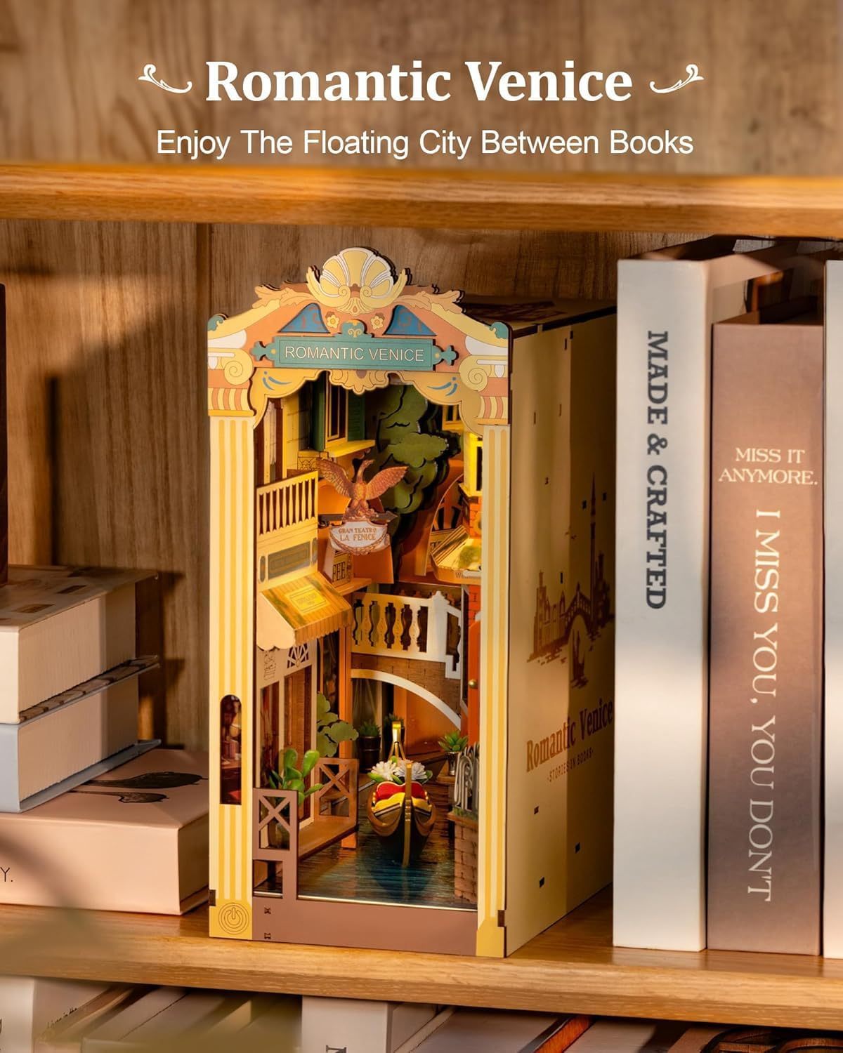 ROBOTIME Rolife DIY Book Nook Kit Bookend Stand Bookshelf Insert Bookcase Miniature Doll House Light 3D Puzzles TGB01-09 - Cindi Book