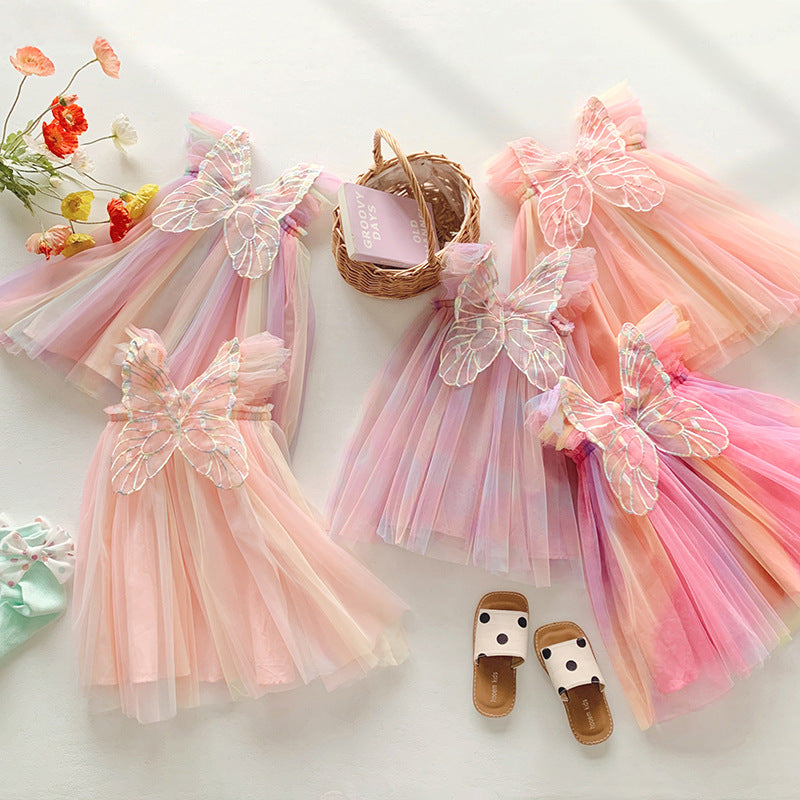 Rainbow Wings Mesh Girl Dress - Cindi Book
