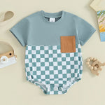 Baby Summer Jumpsuit Waffle Patchwork Pocket Short Sleeve - Cindi Book