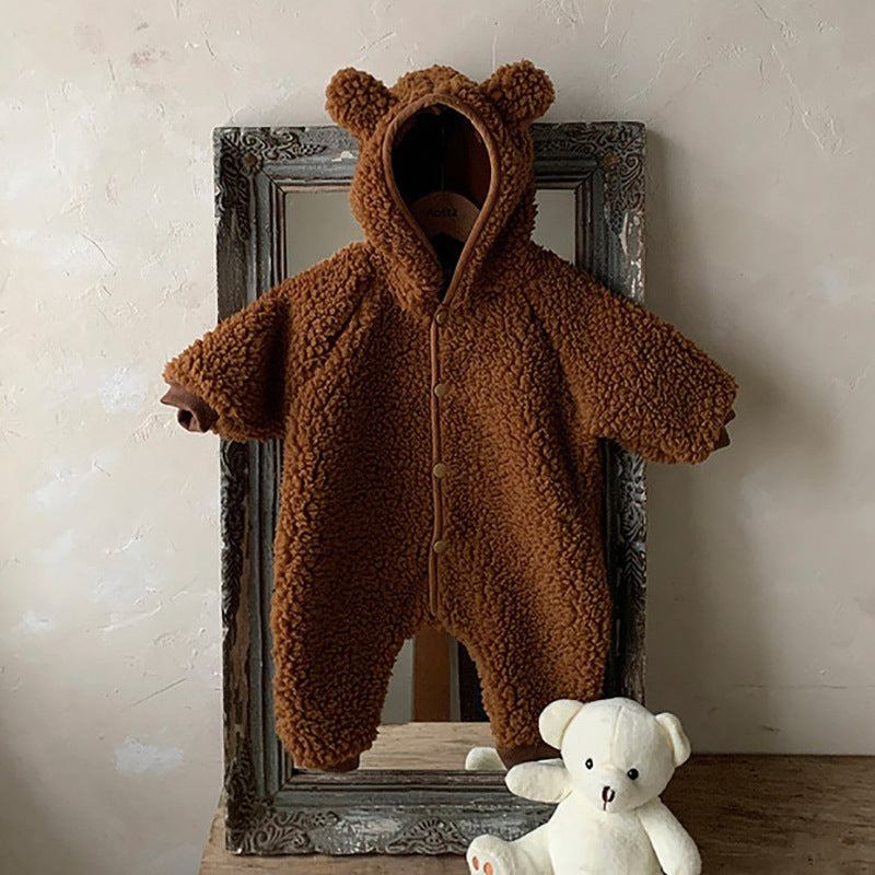 Baby Winter Boys And Girls Bear Double-sided Lamb Hooded Cotton Jersey - Cindi Book