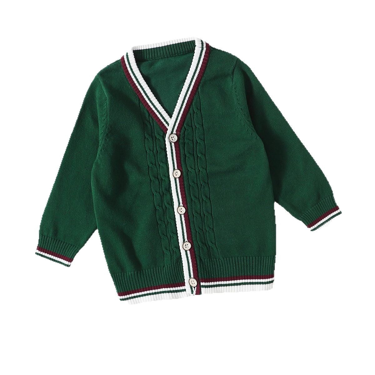 Boys' Knitted Cardigan Sweater - Lightweight V-neck Pullover, Suitable For Outdoor Wear In Spring And Autumn