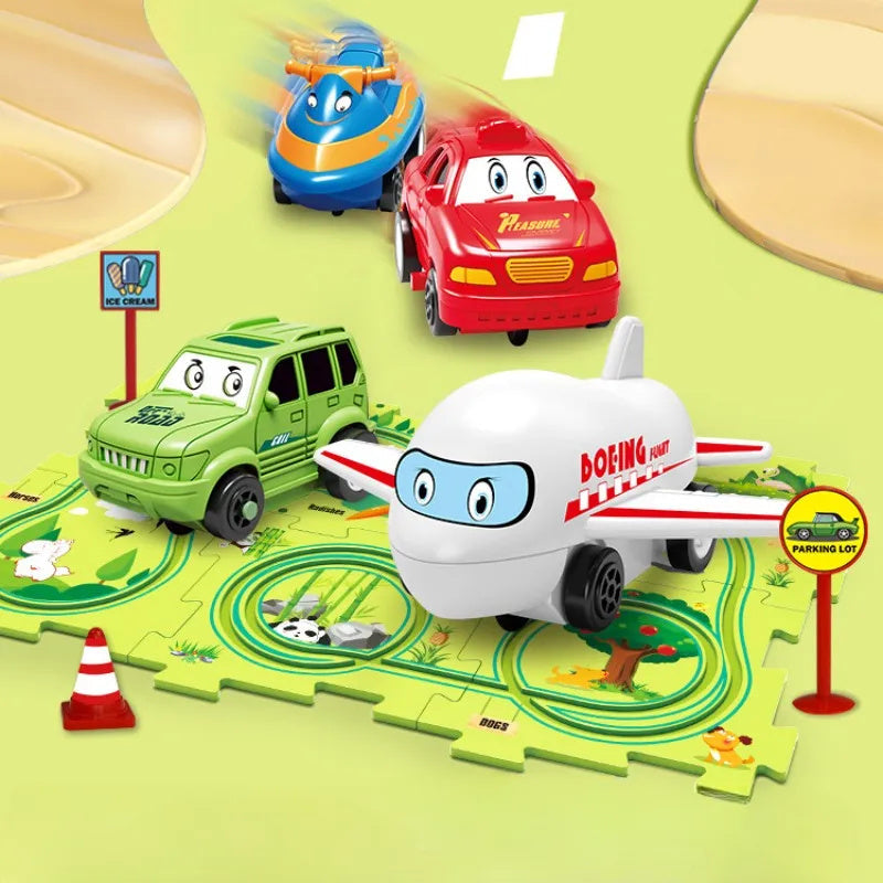 Children Puzzle Electric Railroad Speeder DIY Assembly Electric Car Automatic Rail City Scene Construction Education Toy Gift - Cindi Book