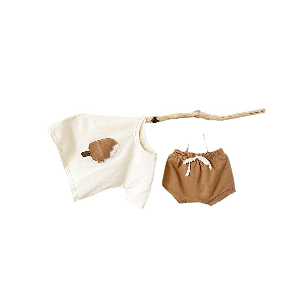 Girls' Casual Round Neck Cotton Ice Cream Patch Short Sleeve Shorts Suit - Cindi Book