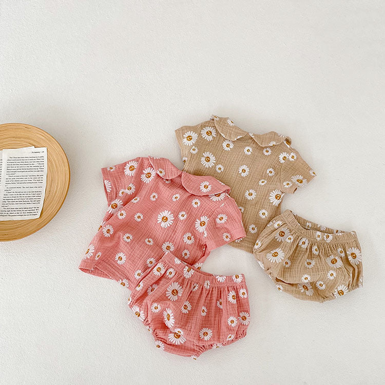 Baby Girl Set Doll Collar Short Sleeve Top