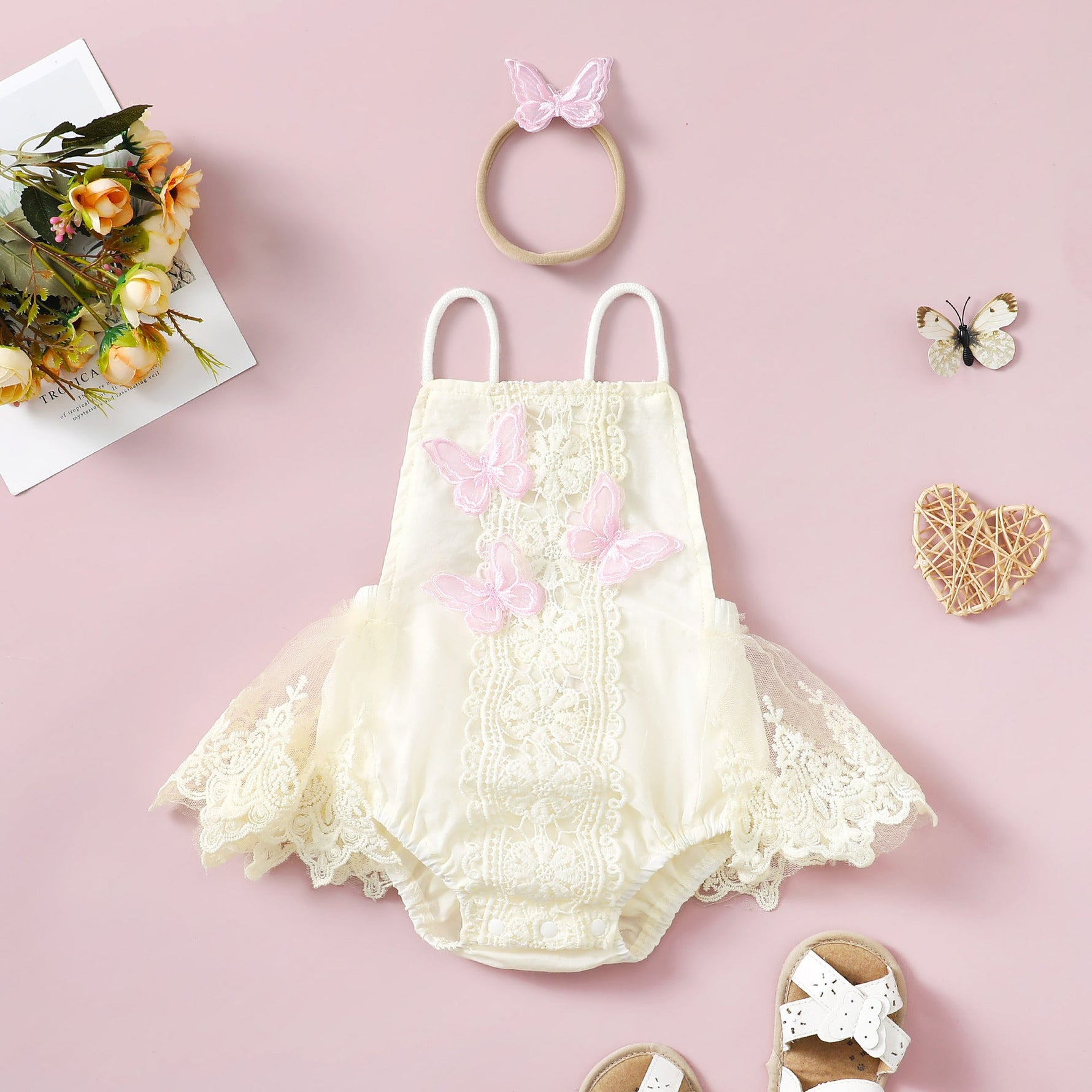 Girls' Butterfly Lace Yarn Princess Dress Headdress - Cindi Book