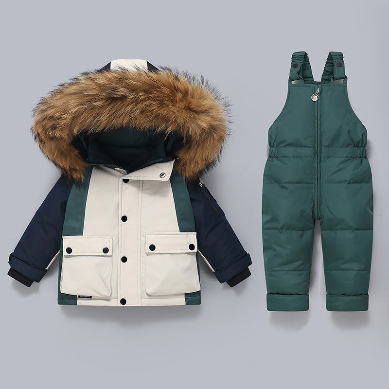 Thickened Down Jacket And Bib Overalls Two-Piece Set For Kids - Cindi Book