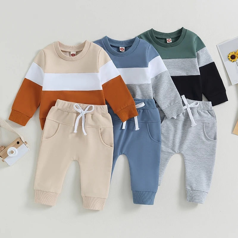 Boy's Three-color Stitching Long Sleeve Trousers Suit - Cindi Book