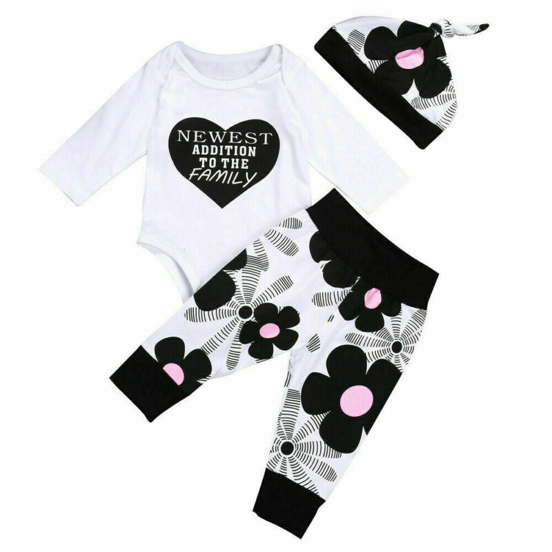 Children's cotton long-sleeved heart-shaped printing three-piece suit - Cindi Book