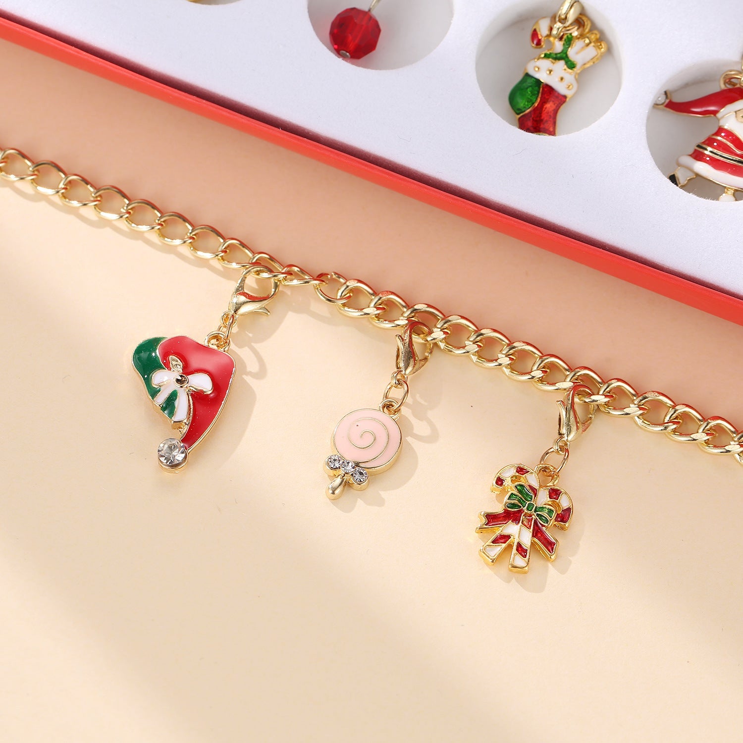 Christmas Advent Calendar Christmas Themed DIY Charm Jewelry Bracelet Necklace Making Kit for Girls - Cindi Book