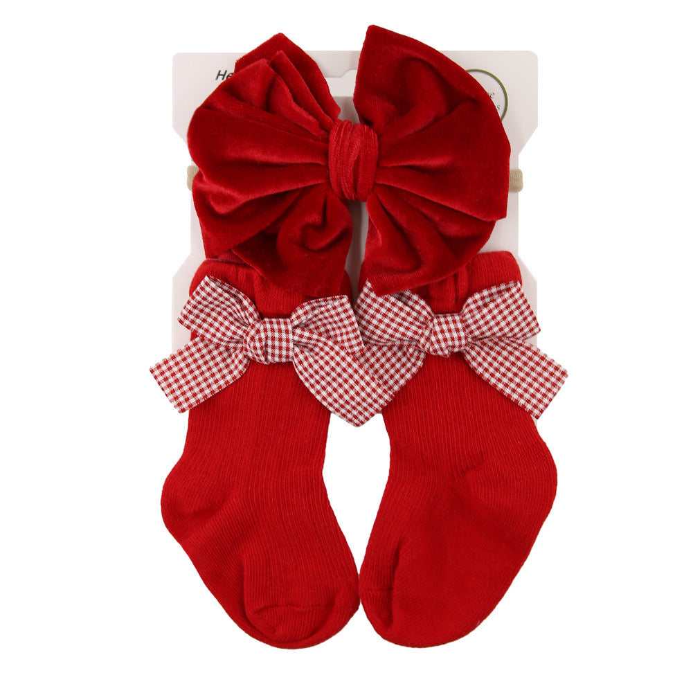 Baby Bow Hair Band Socks Suit Children's Christmas Big Bow Socks Combination - Cindi Book