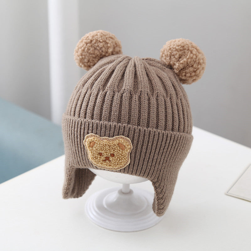 Baby Hat Warm Earflaps Cap Cute Bear Baby Knitted Woolen Cap - Cindi Book