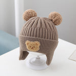 Baby Hat Warm Earflaps Cap Cute Bear Baby Knitted Woolen Cap - Cindi Book