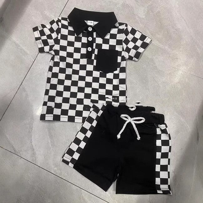 Boys' Checkered Lapel Shorts Suit - Cindi Book