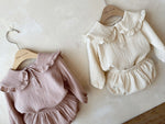 Baby Wrinkled Cotton Ruffle Collar Lapel Top Pants Set - Cindi Book