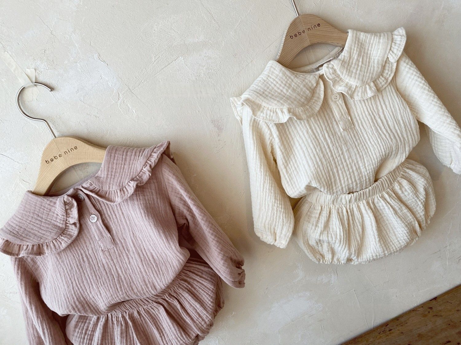 Baby Wrinkled Cotton Ruffle Collar Lapel Top Pants Set - Cindi Book