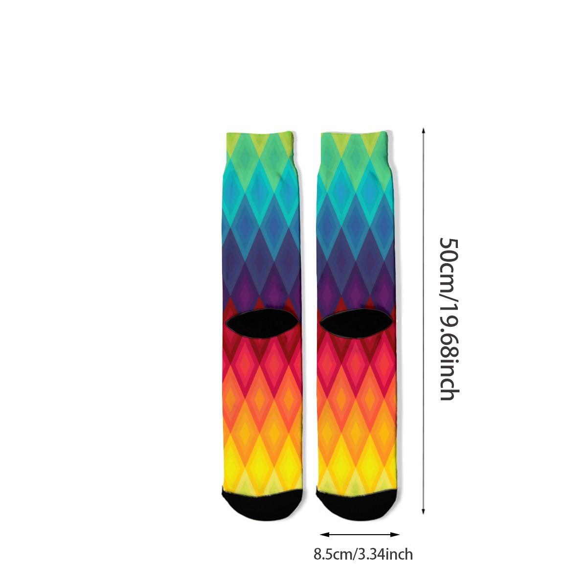 Personalized Rainbow Diamond Socks | Custom Name Knee-High Socks | Colorful Gift