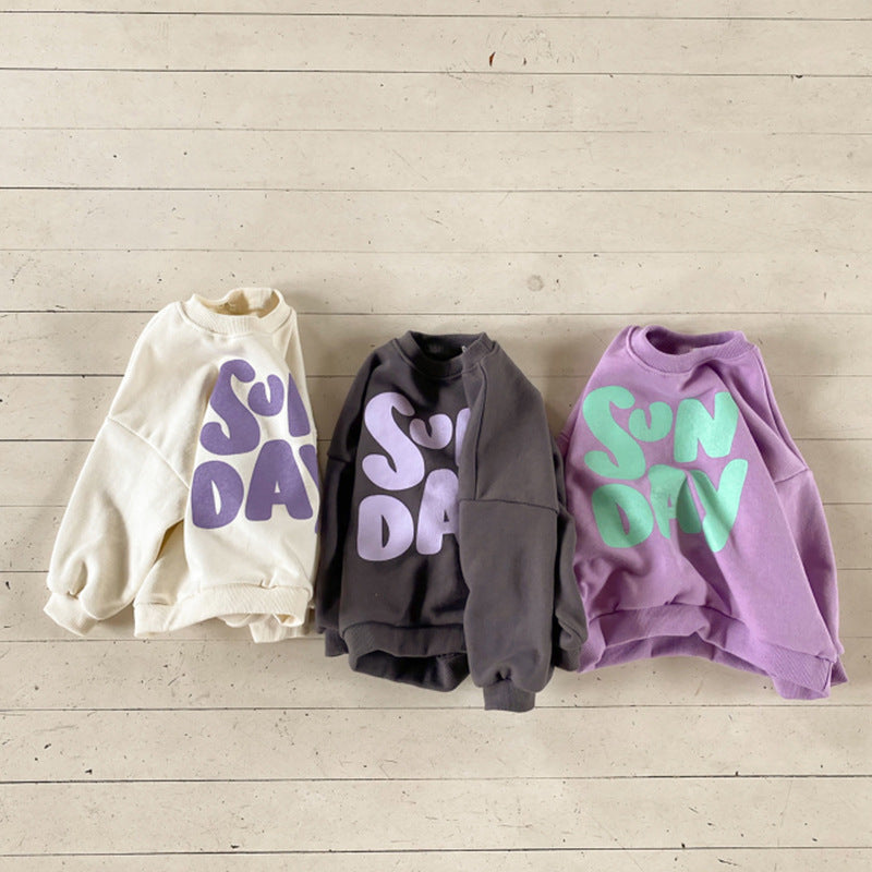 Loose Casual Long-sleeved Terry Sweater With Foreign Letters - Cindi Book