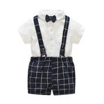 Children's Short-sleeved Knitted One-piece Romper Sheath Romper Plaid Suspender Pants - Cindi Book
