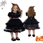 Girls' Fashion Halloween Mesh Stitching Puff Sleeve Dress - Cindi Book