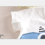 Boy Cartoon Dinosaur Short Sleeve Stripe Shorts Set - Cindi Book