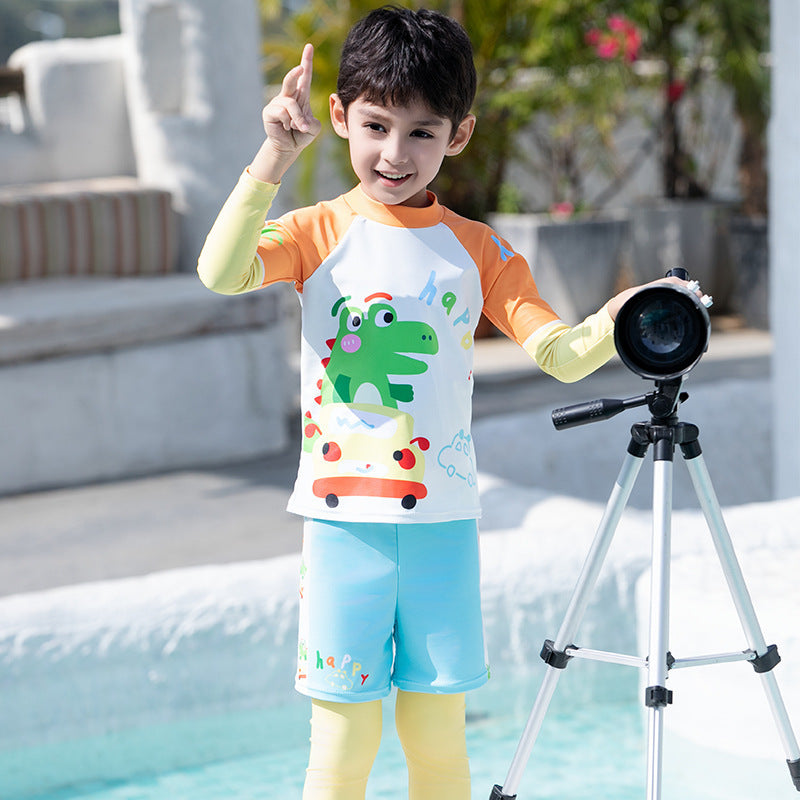 Boy Cartoon Split Long-sleeved Long Trousers Quick-drying Swimwear - Cindi Book