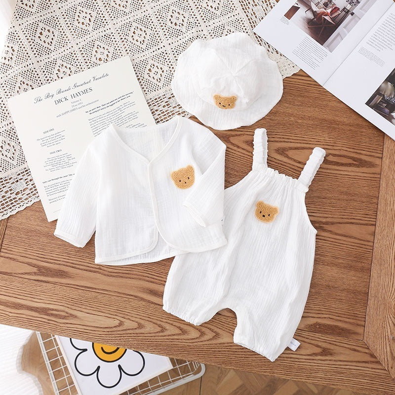 Baby Summer Wear Gauze Suspender Pants Thin Hooded - Cindi Book