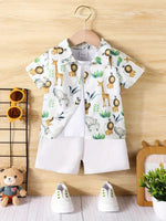 Baby Short Sleeve Shorts Cardigan Two-piece Set Animal Dinosaur Print - Cindi Book