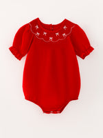 Rylee Faith Designs - Girls Bow Smocking Embroidered Red Romper - alternate view 4
