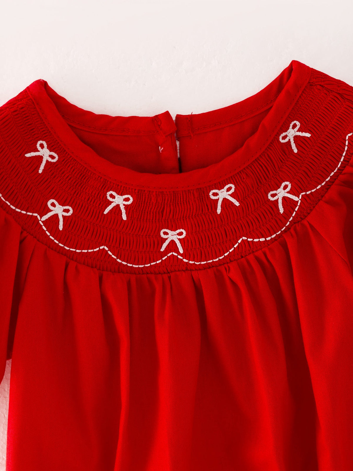 Rylee Faith Designs - Girls Bow Smocking Embroidered Red Romper - alternate view 6