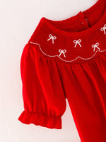 Rylee Faith Designs - Girls Bow Smocking Embroidered Red Romper - alternate view 7