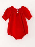 Rylee Faith Designs - Girls Bow Smocking Embroidered Red Romper - alternate view 5