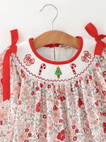 Rylee Faith Designs - Christmas Red Floral Girls Dress Candy Cane Bow Embroidery Dress - alternate view 4