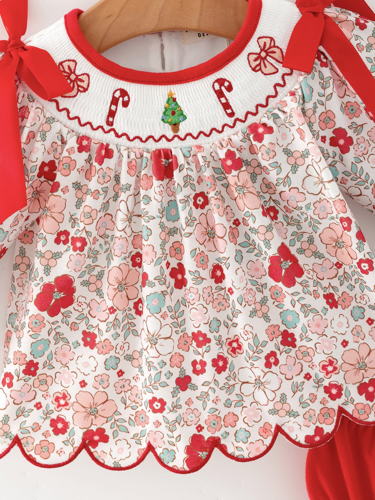 Rylee Faith Designs - Christmas Red Floral Baby Girl Outfit Set Embroidery Bloomer Set - alternate view 2
