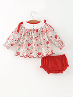 Rylee Faith Designs - Christmas Red Floral Baby Girl Outfit Set Embroidery Bloomer Set - alternate view 5