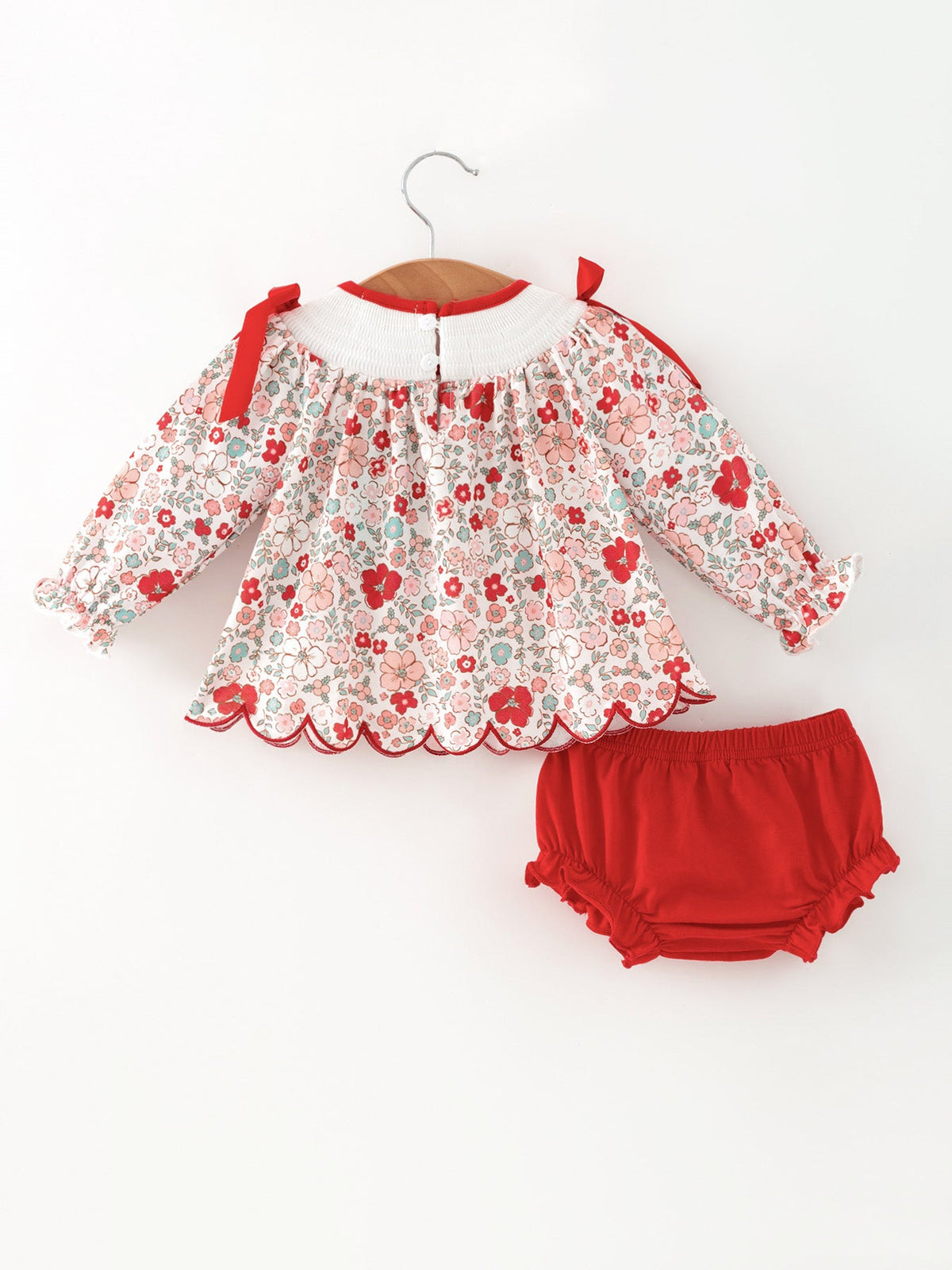 Rylee Faith Designs - Christmas Red Floral Baby Girl Outfit Set Embroidery Bloomer Set - alternate view 5