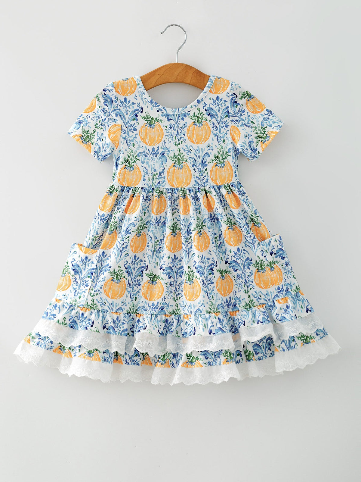 Rylee Faith Designs - Fall Girls Pumpkin Patch Dress Lace Trim with Pockets - alternate view 5